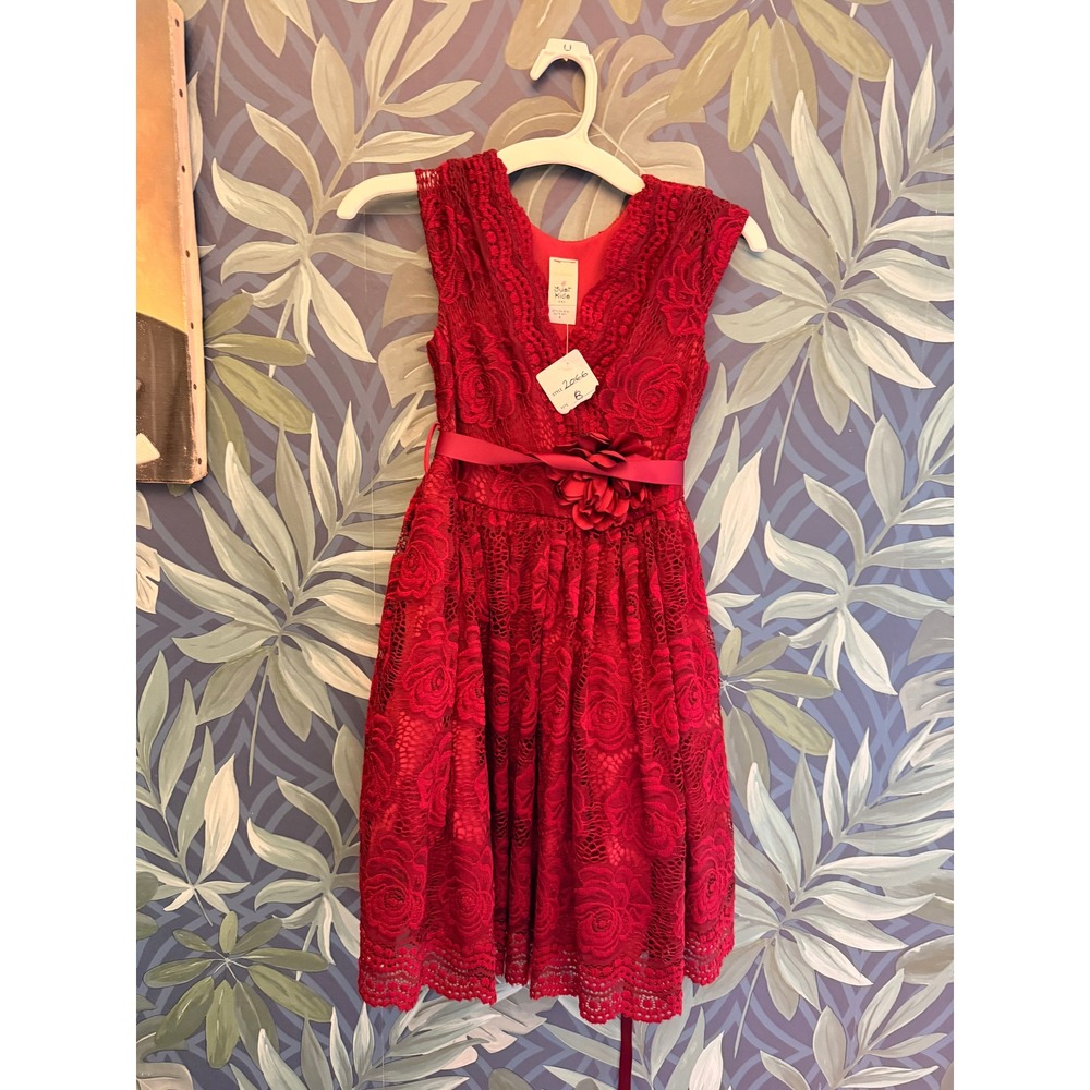 Just Kids USA Girls Red Lace Floral Special Occasion Dress  Size 8 NWT